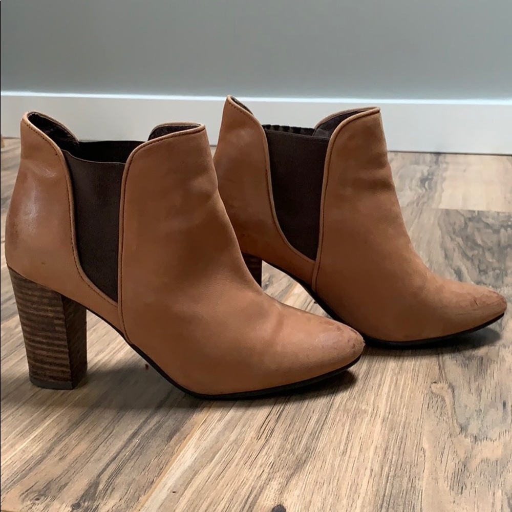 Initial Brand Tan Leather Booties